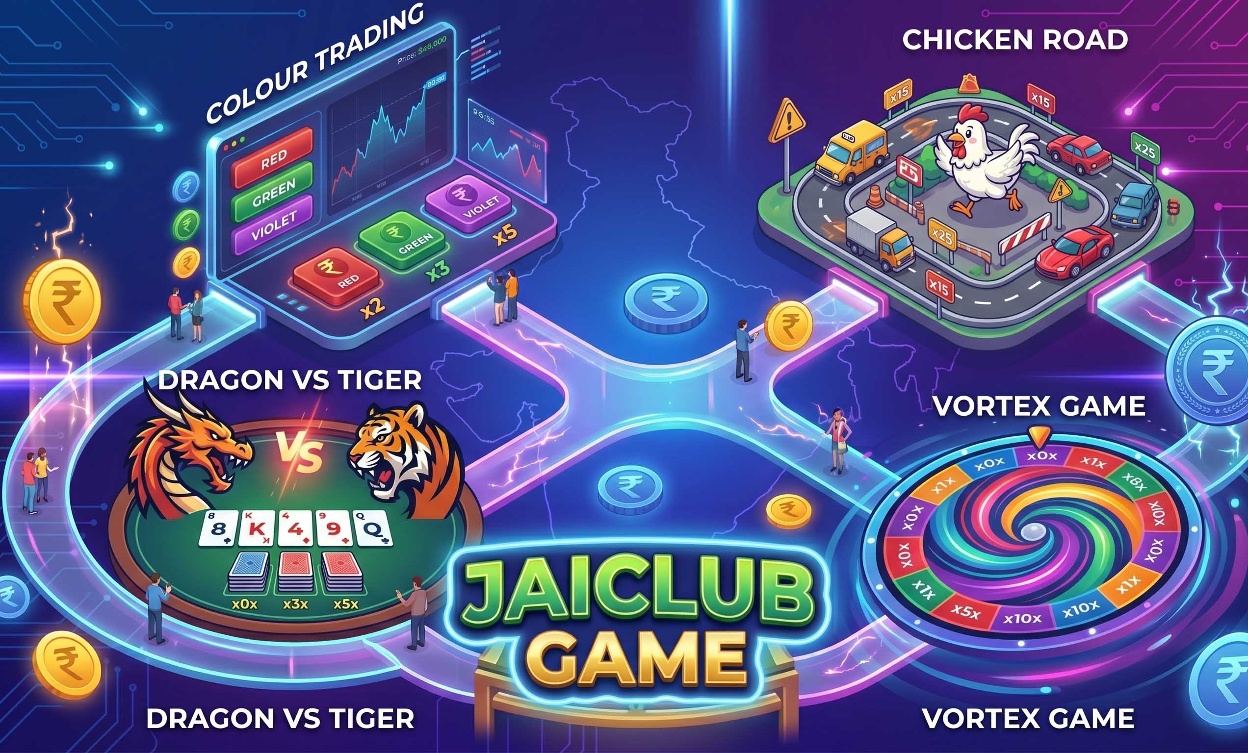 Jaiclub Game – Colour Trading, Dragon vs Tiger, Chicken Road, Vortex Game India